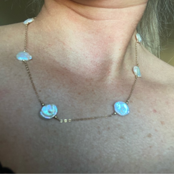 solid 10k gold baroque pearl necklace🐚 46cm - Picture 4 of 6